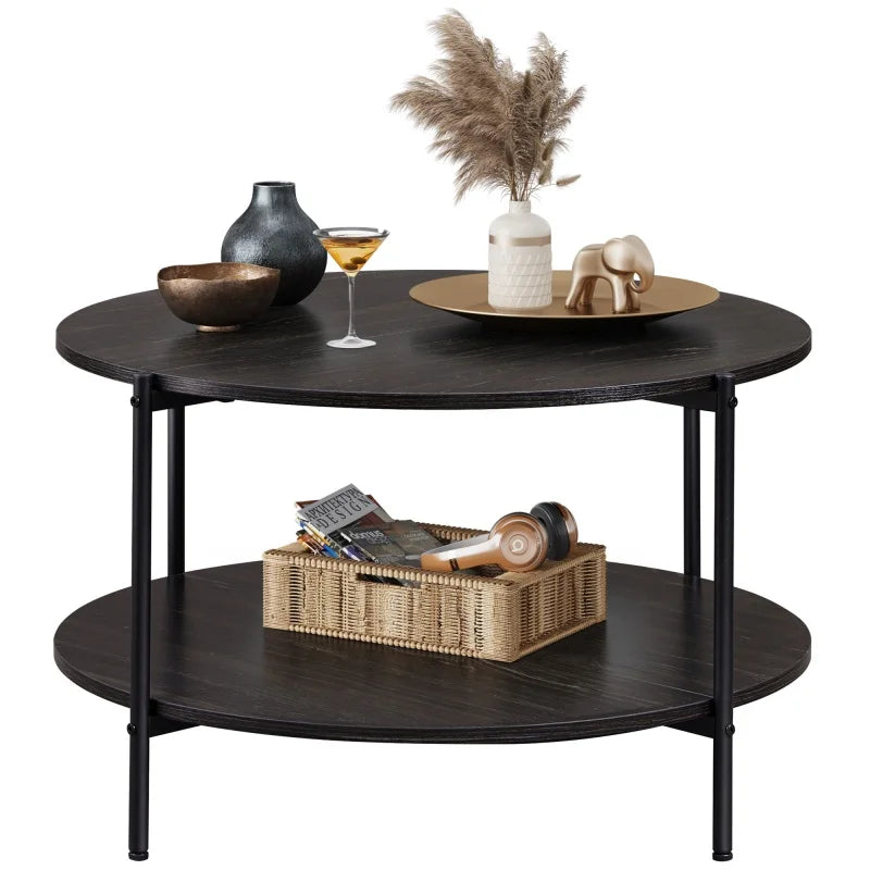 GALAXHERO Round Coffee Table with Storage Shelf 2 Tier Circle Wood Center Table for Living Room Bedroom Apartment