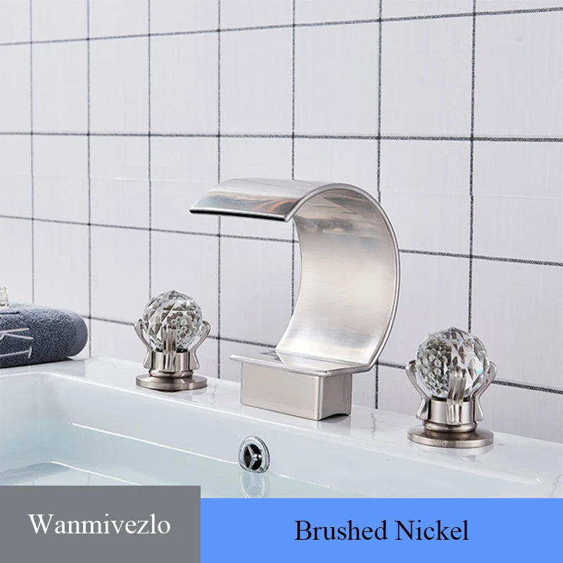 Wanmivezlo Waterfall Bathroom Basin Faucet Deck Mounted Cold Hot Water Mixer Single Hole Water Tap 3 Holes Washing Tap