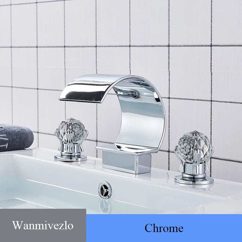 Wanmivezlo Waterfall Bathroom Basin Faucet Deck Mounted Cold Hot Water Mixer Single Hole Water Tap 3 Holes Washing Tap