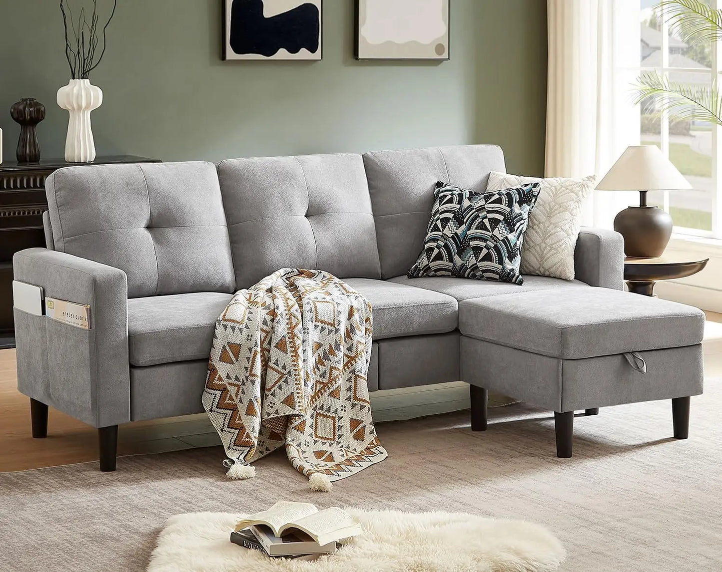 Sectional Sofa for Living Room,with Storage and Reversible Chaise,3 Seats Sectional L Shaped Couch