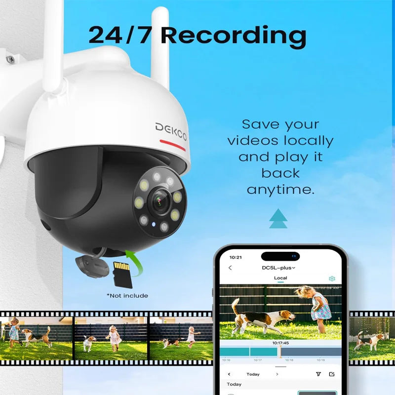 DEKCO 3MP PTZ WiFi Camera Outdoor Wireless Security Dome Camera Motion Detection 2-Way Audio Full Color Night Vision CCTV Camera