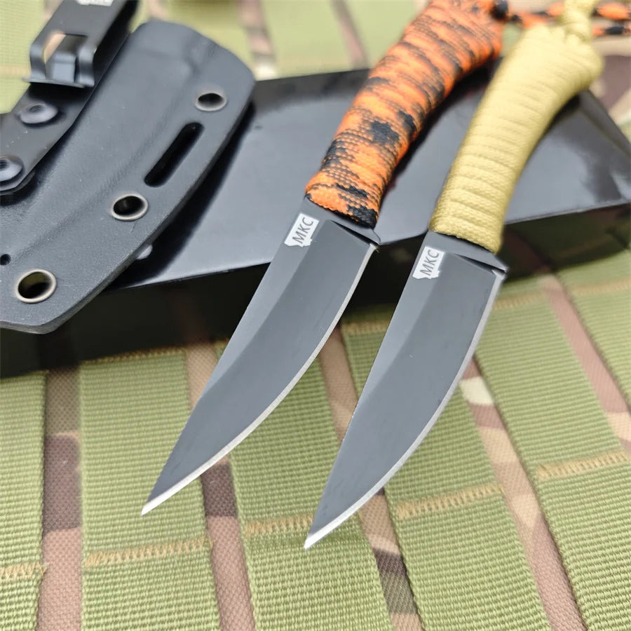 MKC Fixed Blade Outdoor Straight Knife Nylon Rope Handle EDC Multitool Camp Hunting Survival Fishing Portable with Kydex Knife