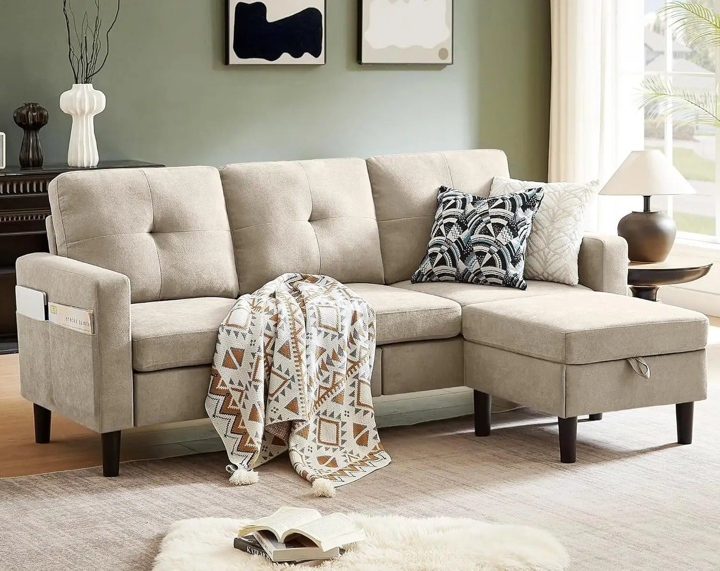 Sectional Sofa for Living Room,with Storage and Reversible Chaise,3 Seats Sectional L Shaped Couch