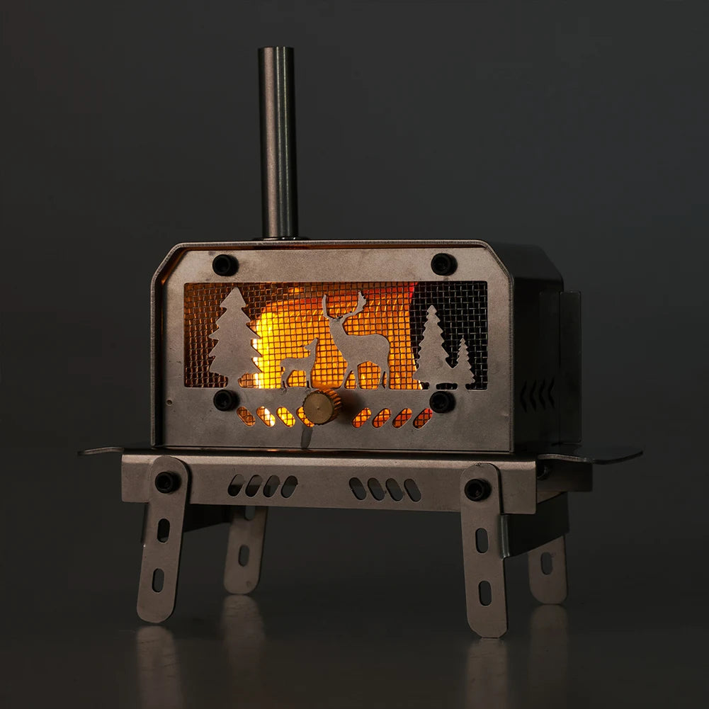Outdoor Firewood Stove with Chimney Wood Burning Stove Stainless Steel Camping Wood Stove for Backpacking Fishing