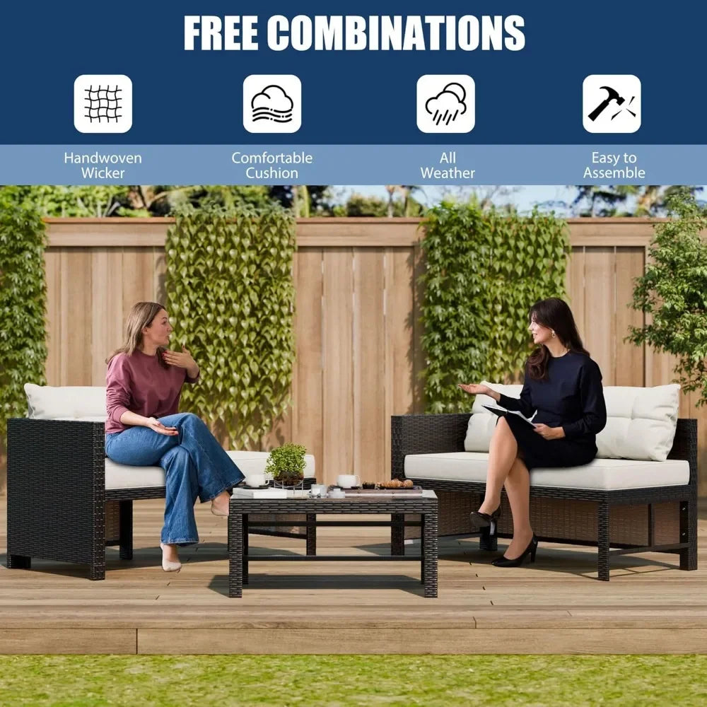 "3-Piece All-Weather Patio Set - PE Wicker Outdoor Sectional Sofa, Durable Conversation Couch"