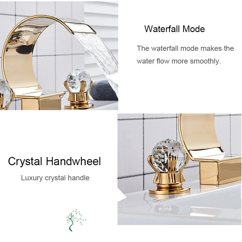 Wanmivezlo Waterfall Bathroom Basin Faucet Deck Mounted Cold Hot Water Mixer Single Hole Water Tap 3 Holes Washing Tap