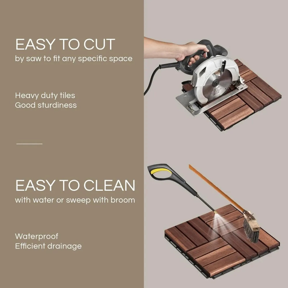 Premium Acacia Wood Deck Tiles Interlocking Outdoor Use