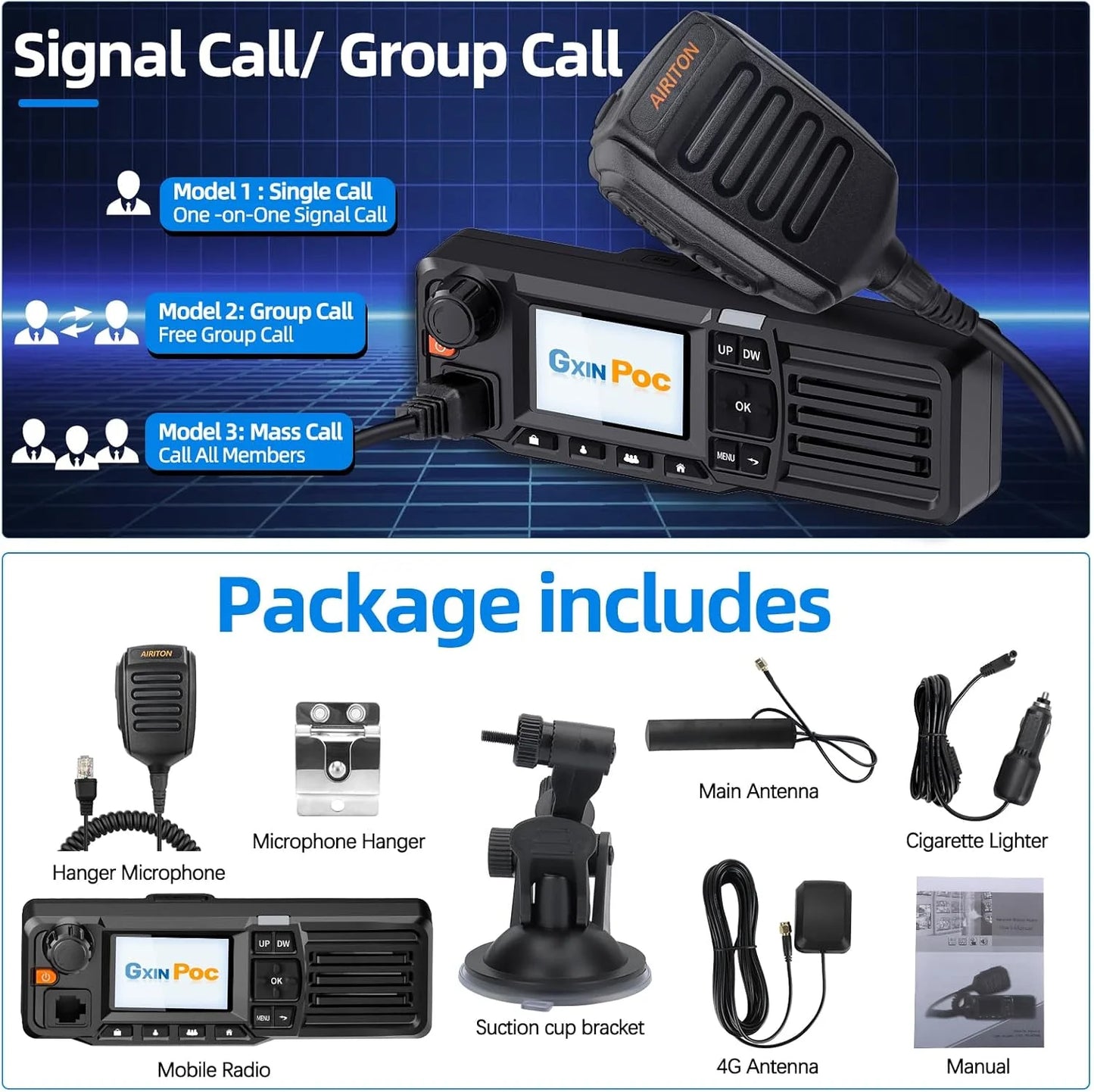 2PCS AIRITON AI-828 Network Mobile Car Walkie Talkie Global POC Radio Unlimited Distance Bluetooth WIFI US SIM Card FOR Hunting
