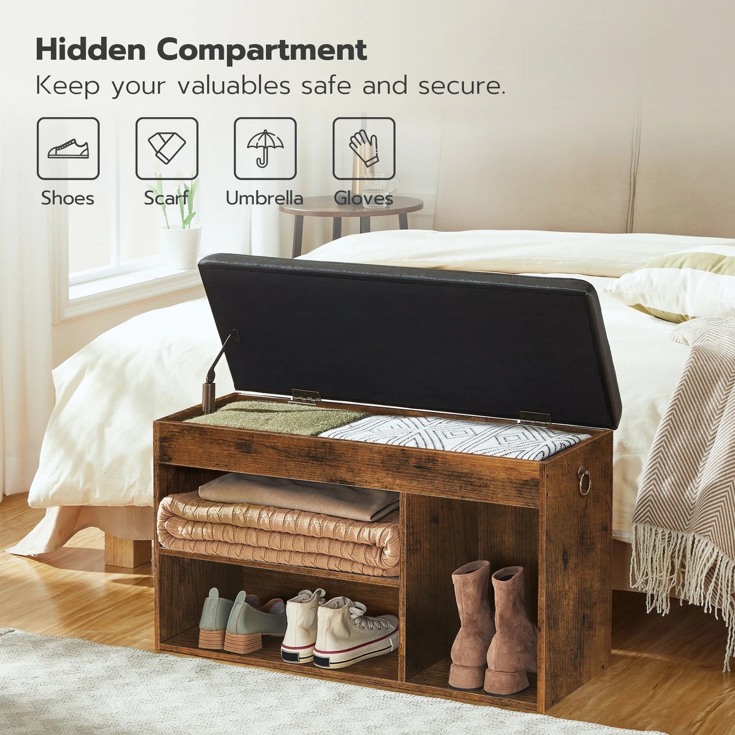 Shoe Storage Bench with Padded Cushion, Entryway Bench with Flip-Open Storage Box stools & ottomans, Shoe Rack