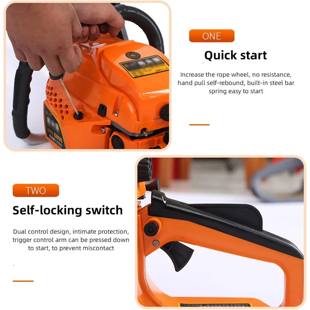 Gas Chainsaw with 24 inch Guide Bar,2-Stroke 65cc Gasoline Power Chain Saws with Handle+Fuel Tanks