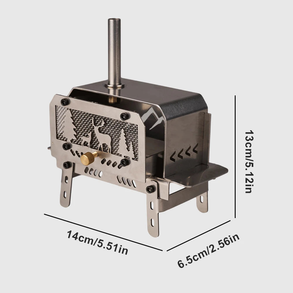 Outdoor Firewood Stove with Chimney Wood Burning Stove Stainless Steel Camping Wood Stove for Backpacking Fishing