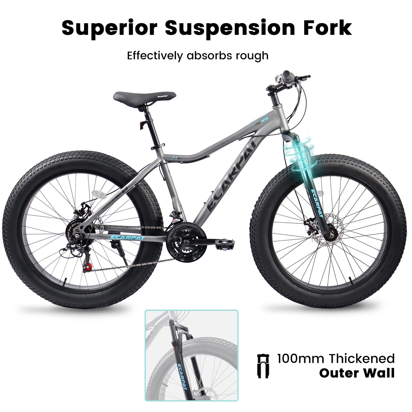 Ecarpat 26 Inch Mountain Bike with Fat Tires and 21 Speeds