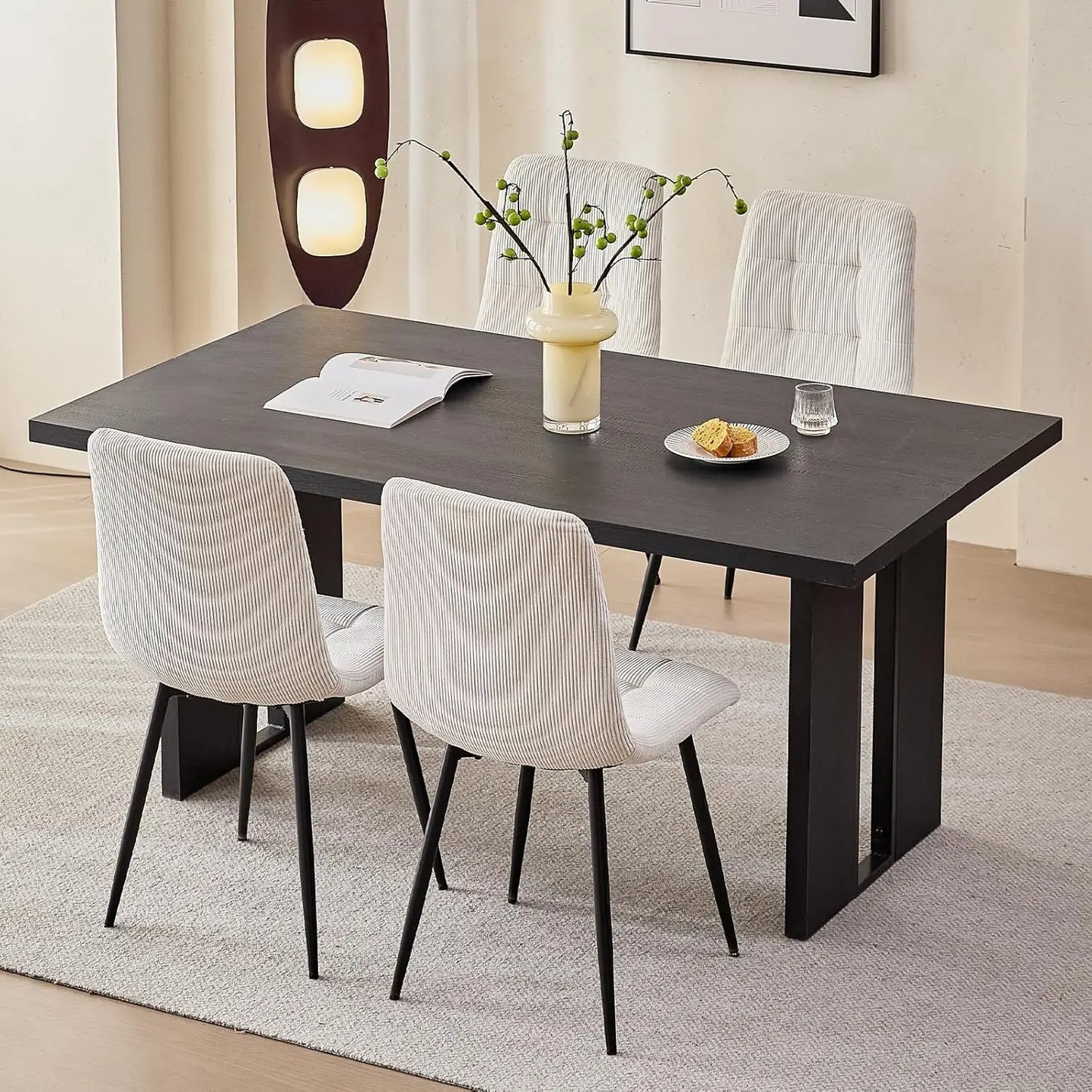 Angduo Five Piece Dining Set With Boucle Chairs Modern