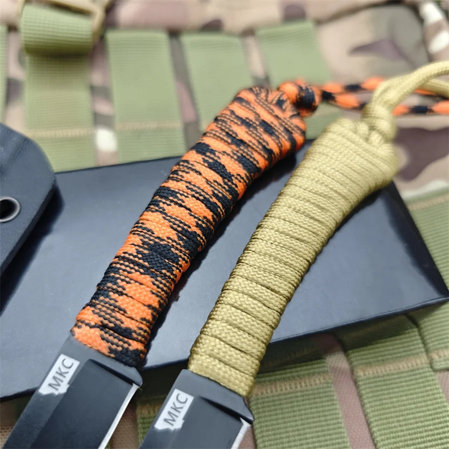 MKC Fixed Blade Outdoor Straight Knife Nylon Rope Handle EDC Multitool Camp Hunting Survival Fishing Portable with Kydex Knife