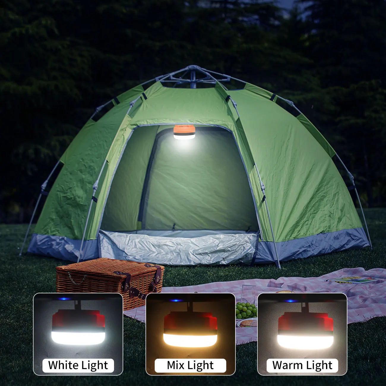 Portable Camping Lantern with Magnet Base 3 Lighting Modes Rechargeable Emergency Light Market Lights Outdoor Camping Bulb Tent