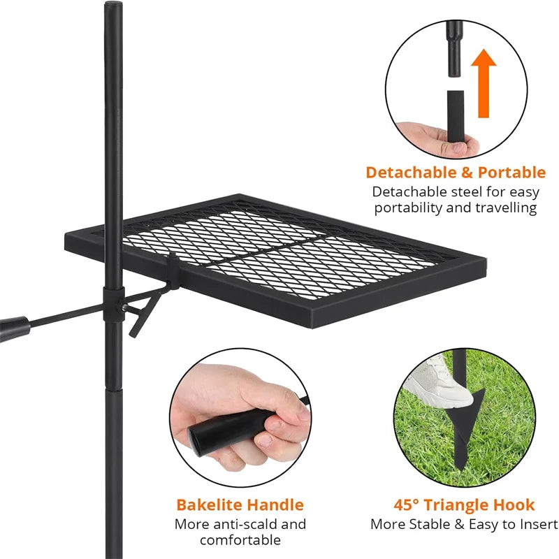 Swivel Campfire Grill Grate, Heavy Duty Stainless Steel Grate, Campfire Grill Grate, Portable Camping Essentials