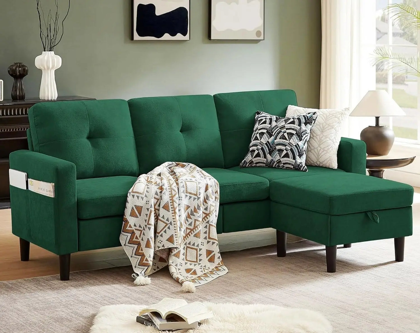 Sectional Sofa for Living Room,with Storage and Reversible Chaise,3 Seats Sectional L Shaped Couch