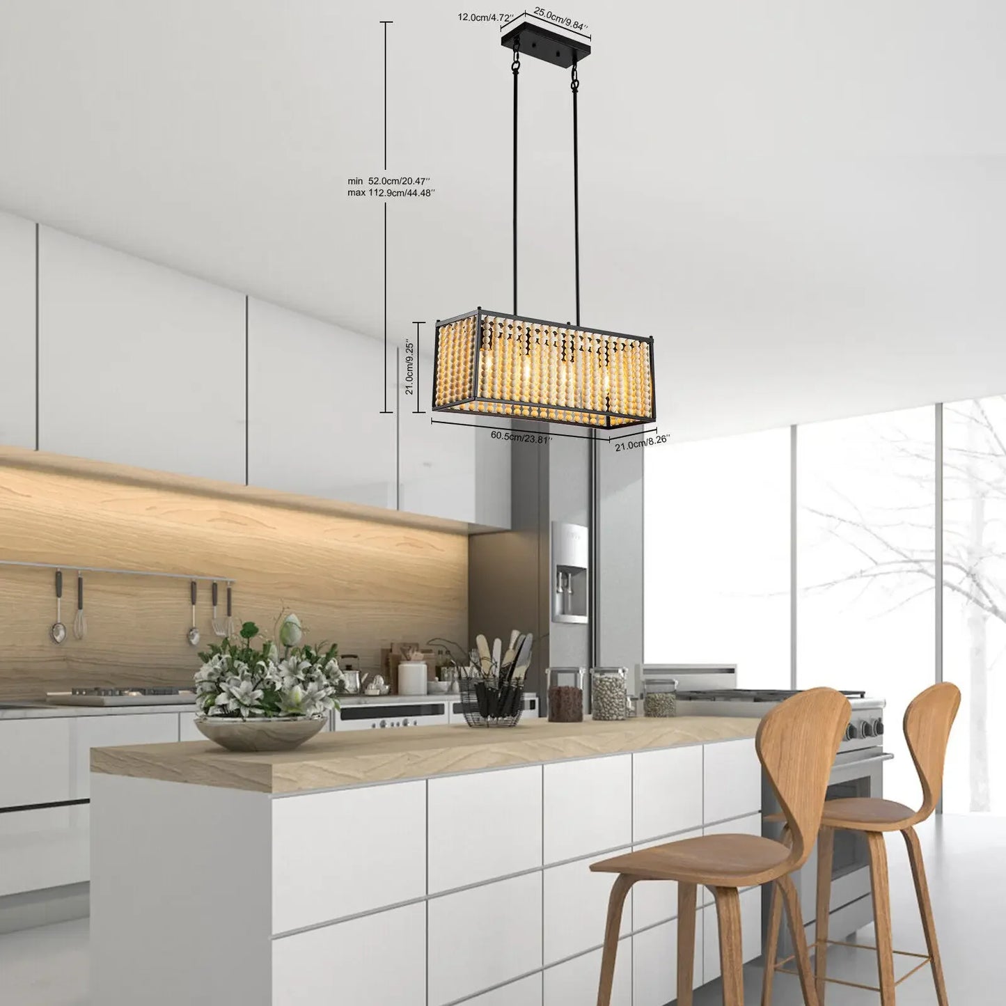 Boho Wood Bead Ceiling Light – Farmhouse Pendant Chandelier Lamp home decor