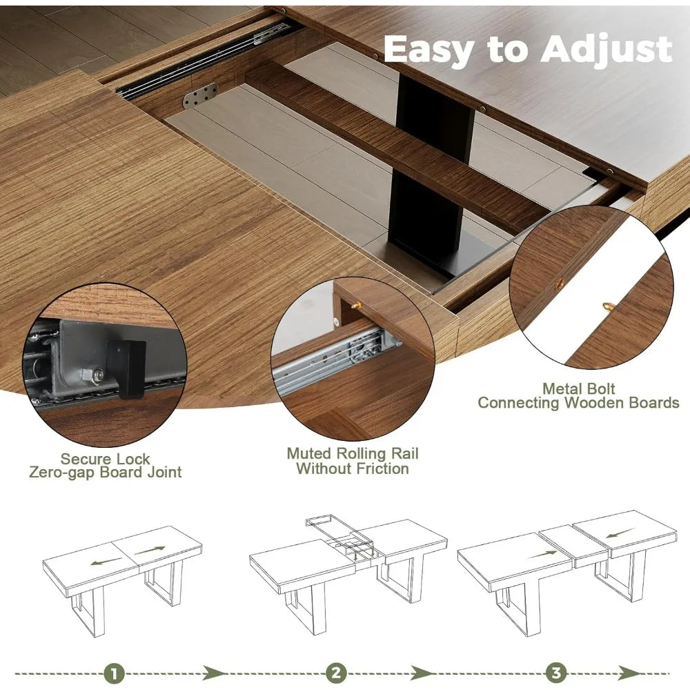 Farmhouse Rustic Extendable Dining Room Table for 8 10, 70.9" (86.6") x 31.5", Rectangular Dinner Table for 6-10, Mid Century M