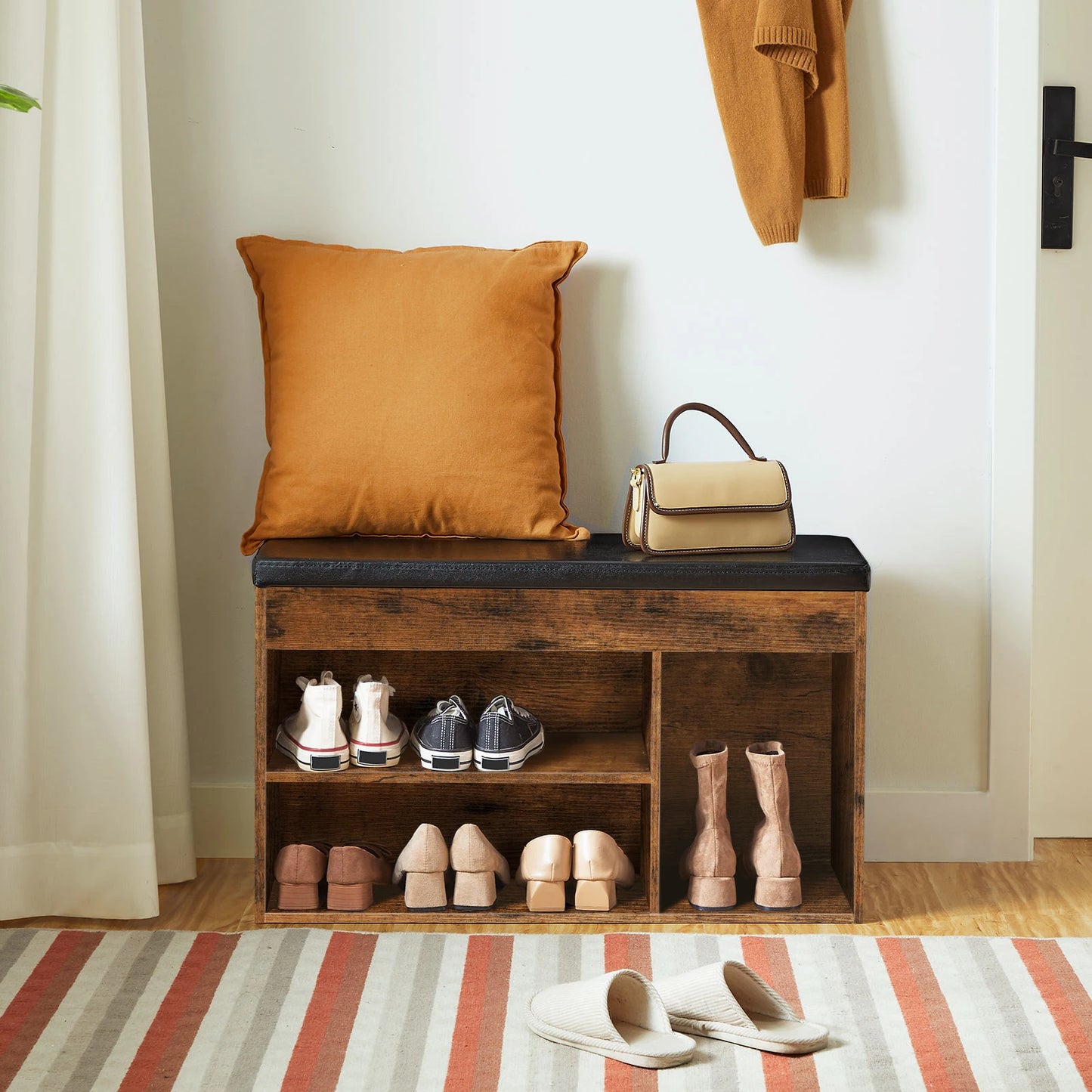 Shoe Storage Bench with Padded Cushion, Entryway Bench with Flip-Open Storage Box stools & ottomans, Shoe Rack