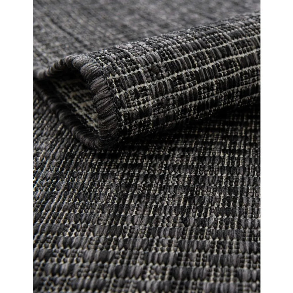 Outdoor Solid Collection Area Rug 12x16 Rectangle Black Ivory