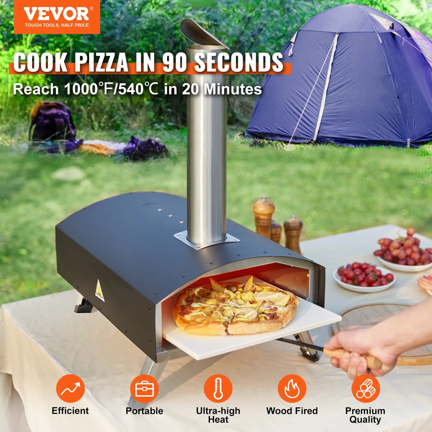 VEVOR 12 Inch Portable Wood Fired Pizza Oven for Outdoors