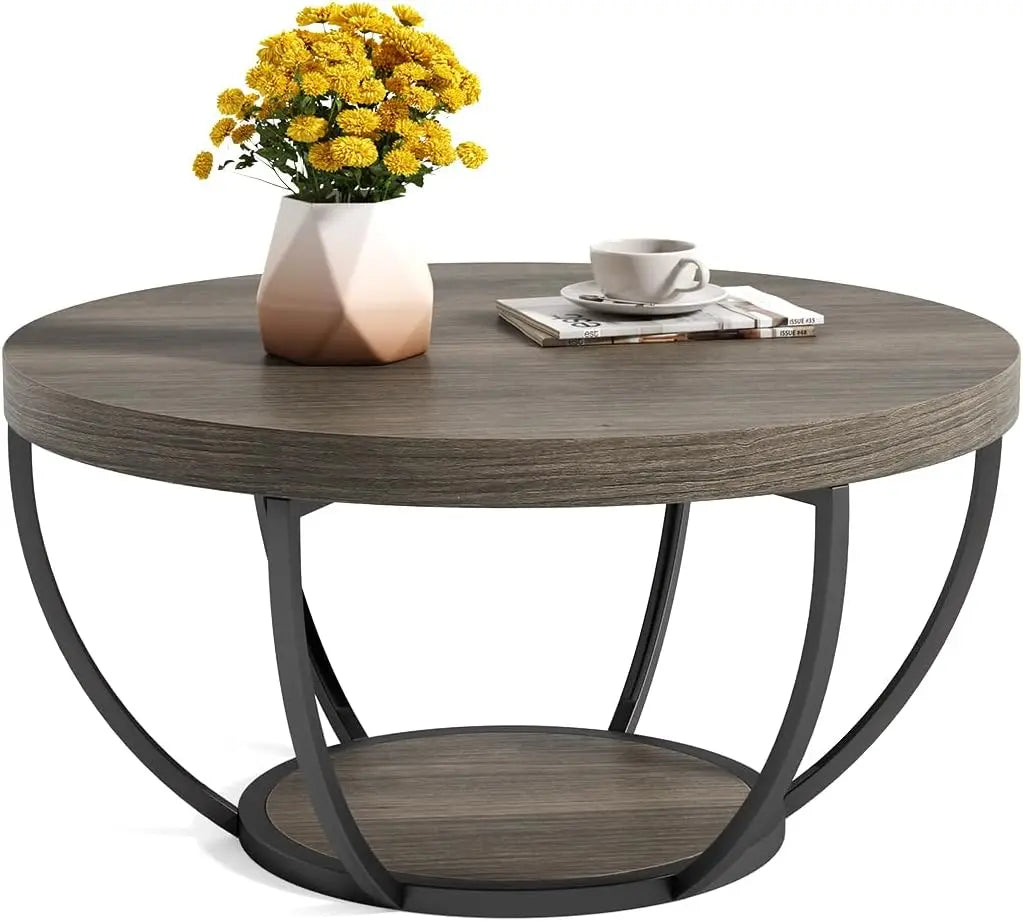 32 Inch Marble Coffee Table with Golden Metal Legs