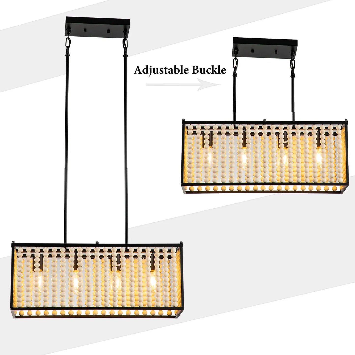 Boho Wood Bead Ceiling Light – Farmhouse Pendant Chandelier Lamp home decor