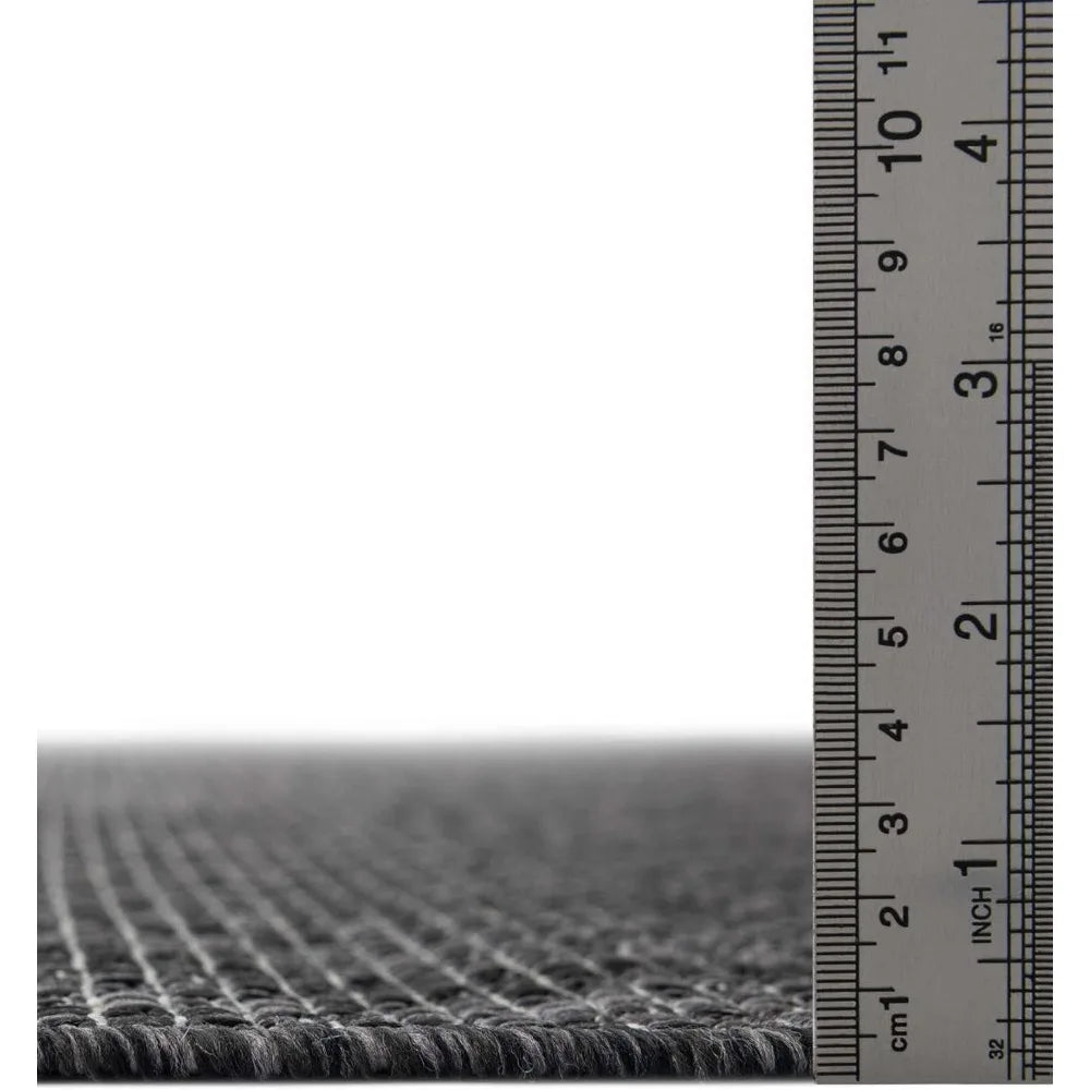 Outdoor Solid Collection Area Rug 12x16 Rectangle Black Ivory