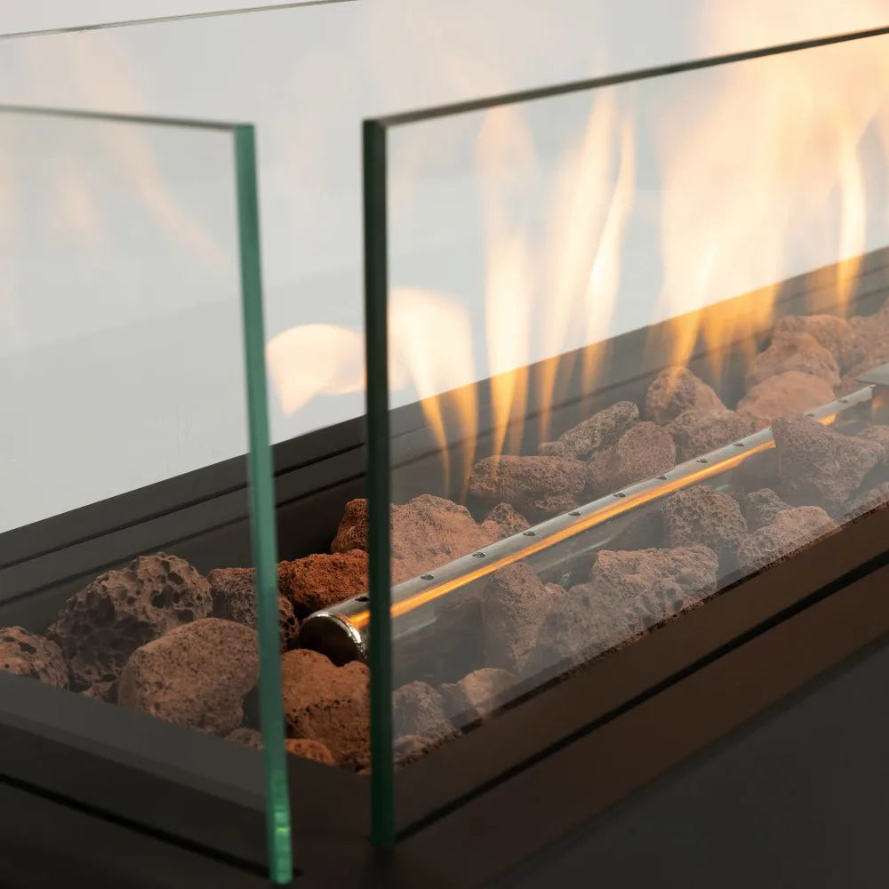 28 inch Tabletop Fire Pit, Propane Gas Fire Pit with Quick Connect Joint, Glass Wind Guard and Lava Rock, Outdoor Portable