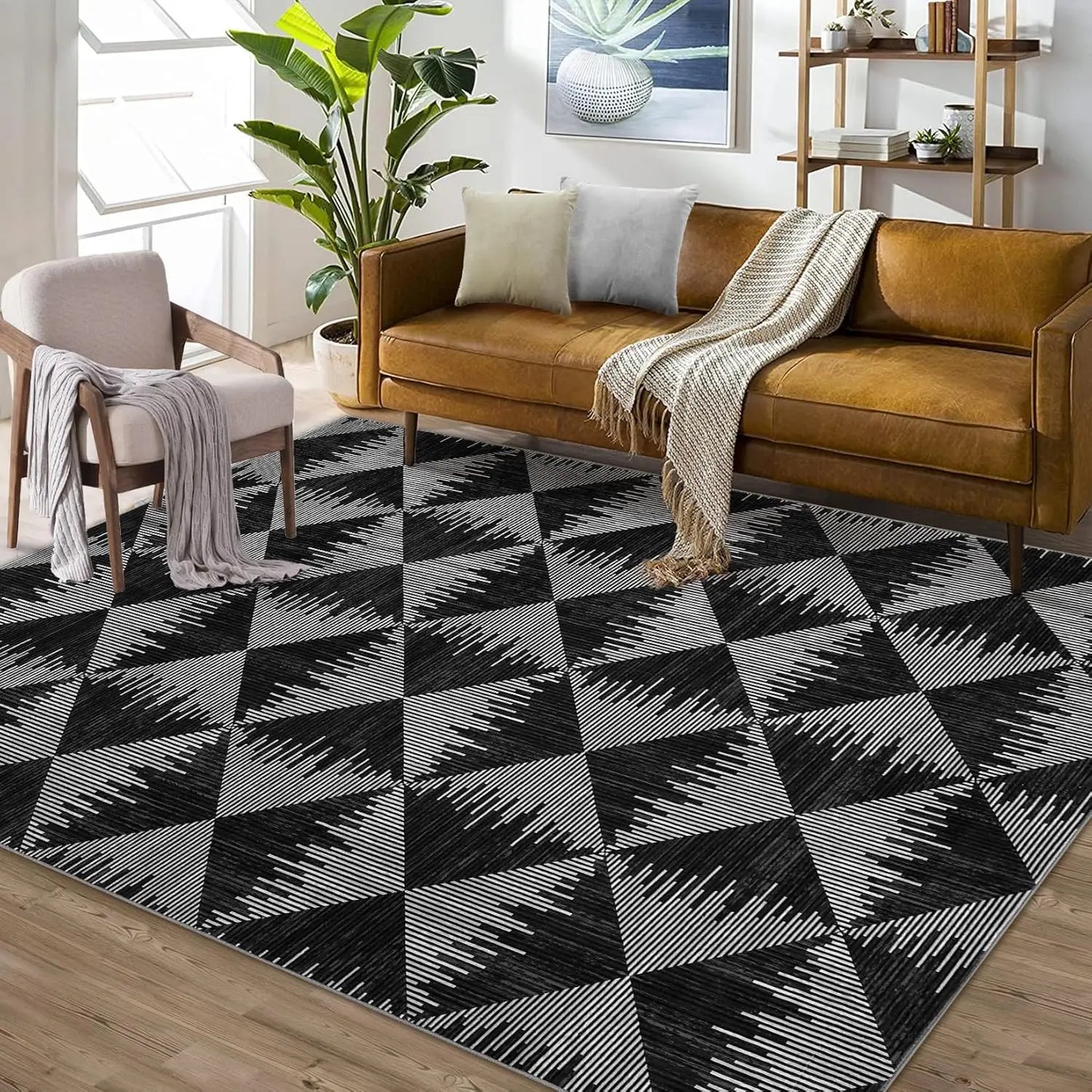 HiMISS Modern Neutral Area Rug Machine Washable Low Pile