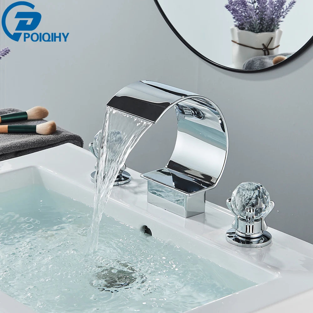 Poqihy Waterfall Basin Faucet Widespread Dual Handle