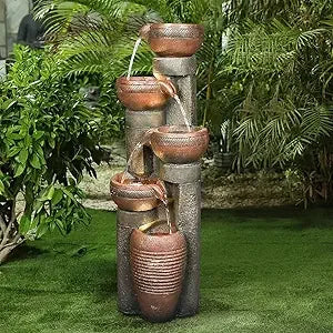 Hamiedun 4 Tier Outdoor Garden Water Fountain Resin Decor