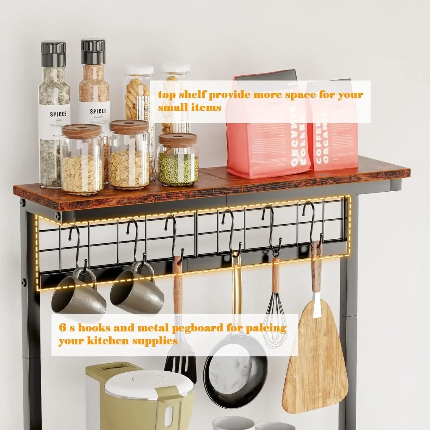 XMSJH Kitchen Bakers Rack With Power Outlet And Storage