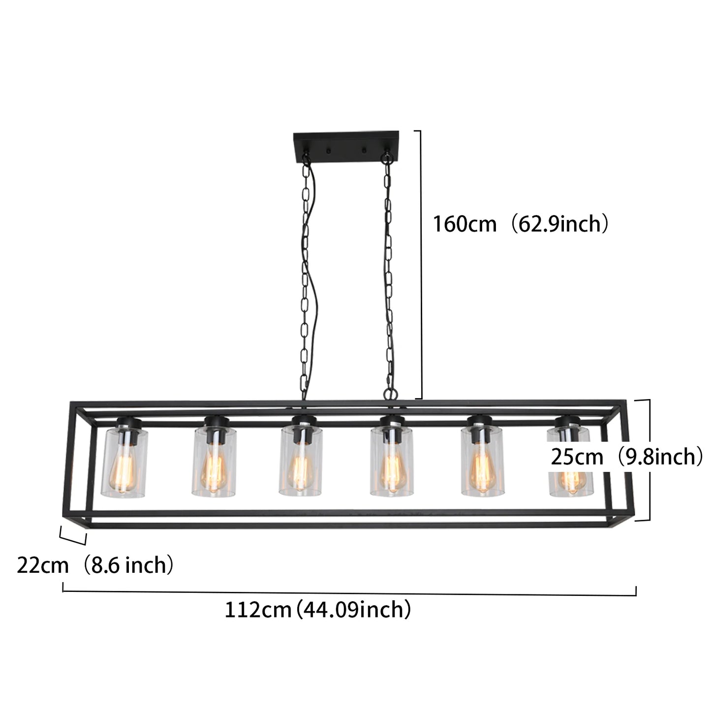 6 Light Black Cage Chandelier with Glass Shades for Dining Room