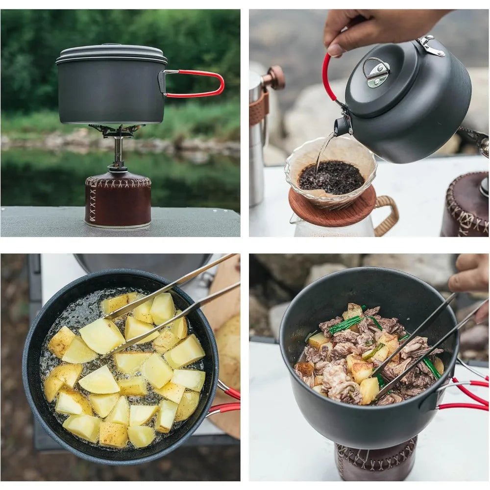 ALOCS Camping Cookware Set Four In One Hard Aluminum