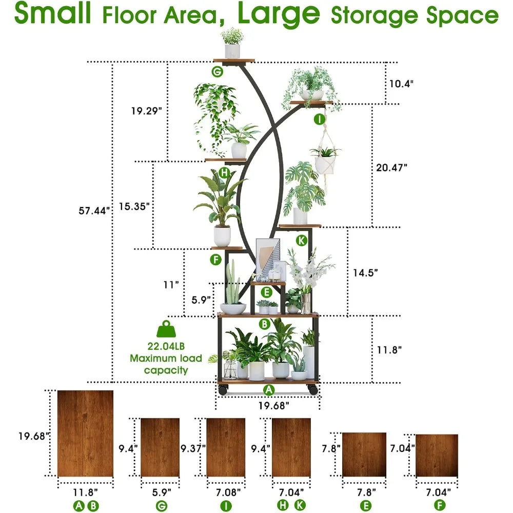 MKDK 8 Tier Plant Stand With Grow Lights And Wheels