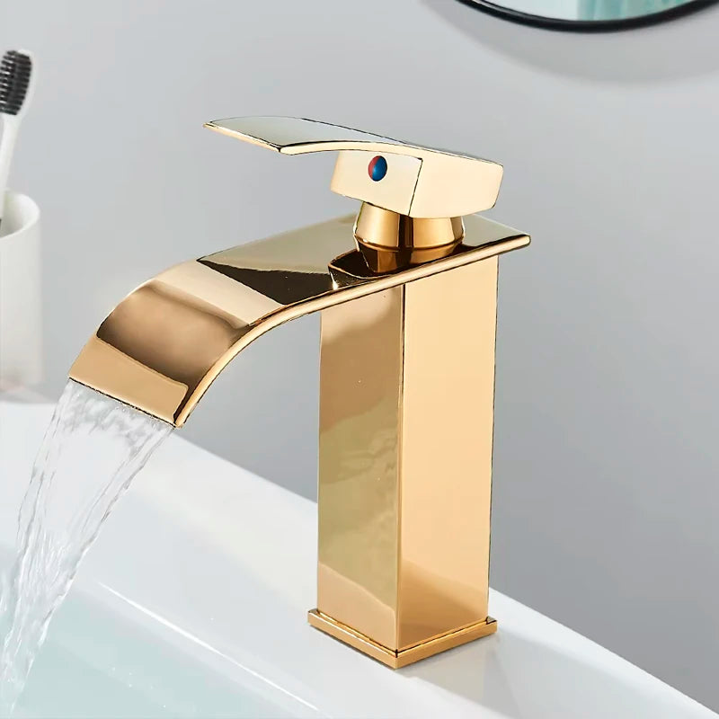Basin Faucet 5 Colors Deck Mounted Single Handle Bathroom Crane Long Spout Lavatory Sink Hot Cold Mixer Tap