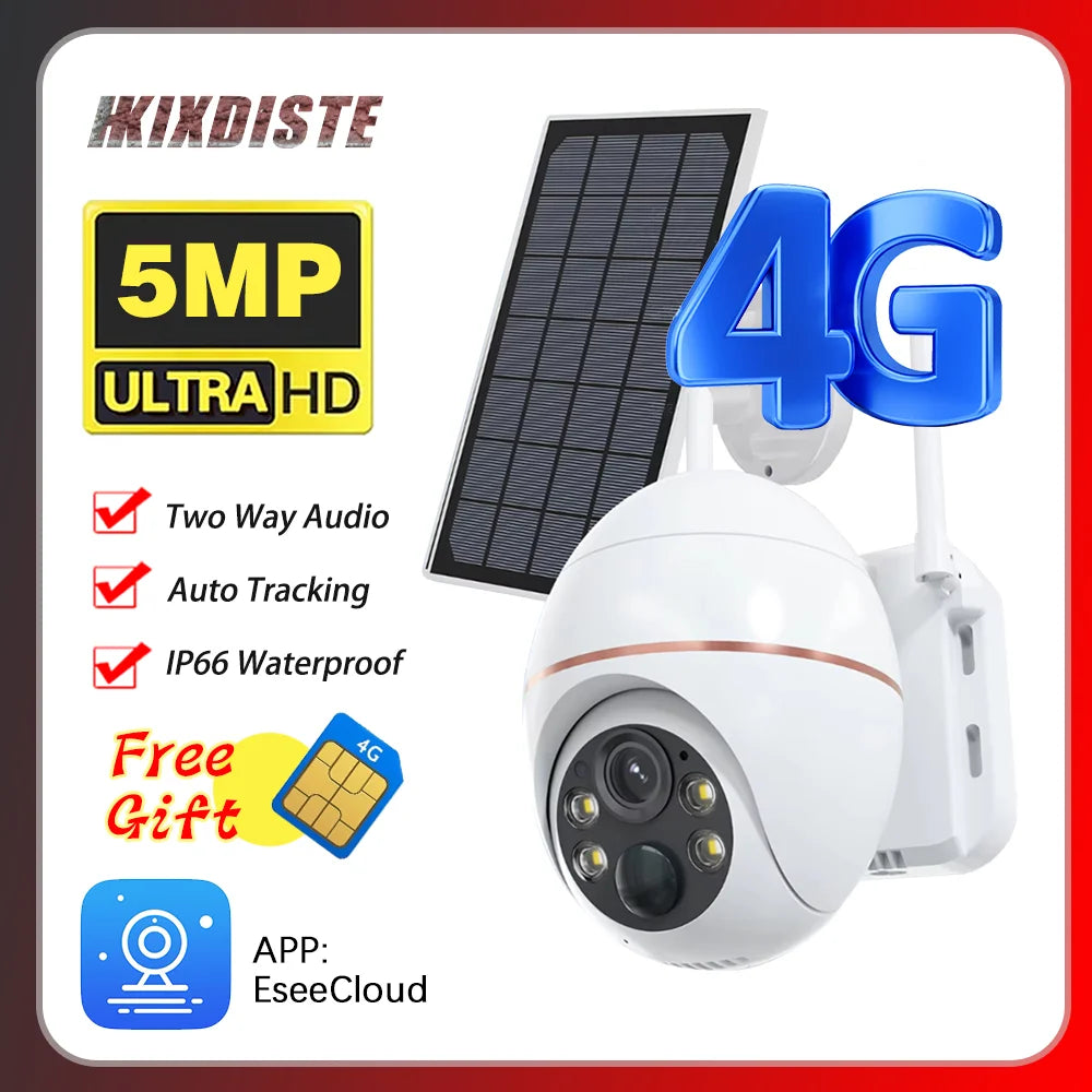 EseeCloud App 5MP 4G Solar Camera Battery Power waterproof Outdoor Security Camera Motion Detection Color Night Vision IP Camera