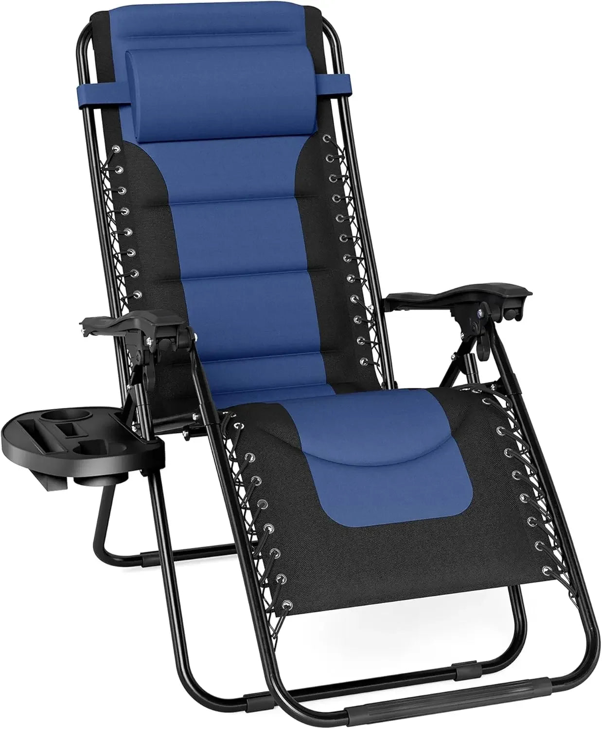 Padded Zero Gravity Lounge Chair Folding Patio Recliner with Adjustable Headrest & Cup Holder, Support 350 LBS