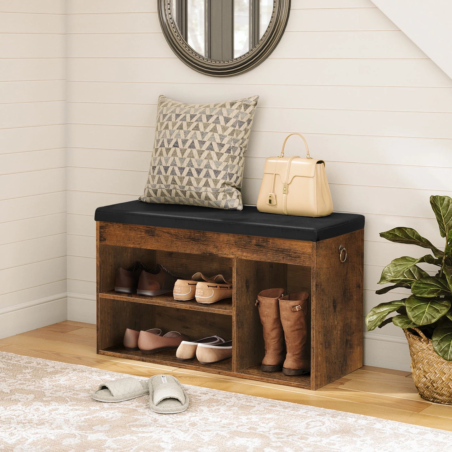 Shoe Storage Bench with Padded Cushion, Entryway Bench with Flip-Open Storage Box stools & ottomans, Shoe Rack