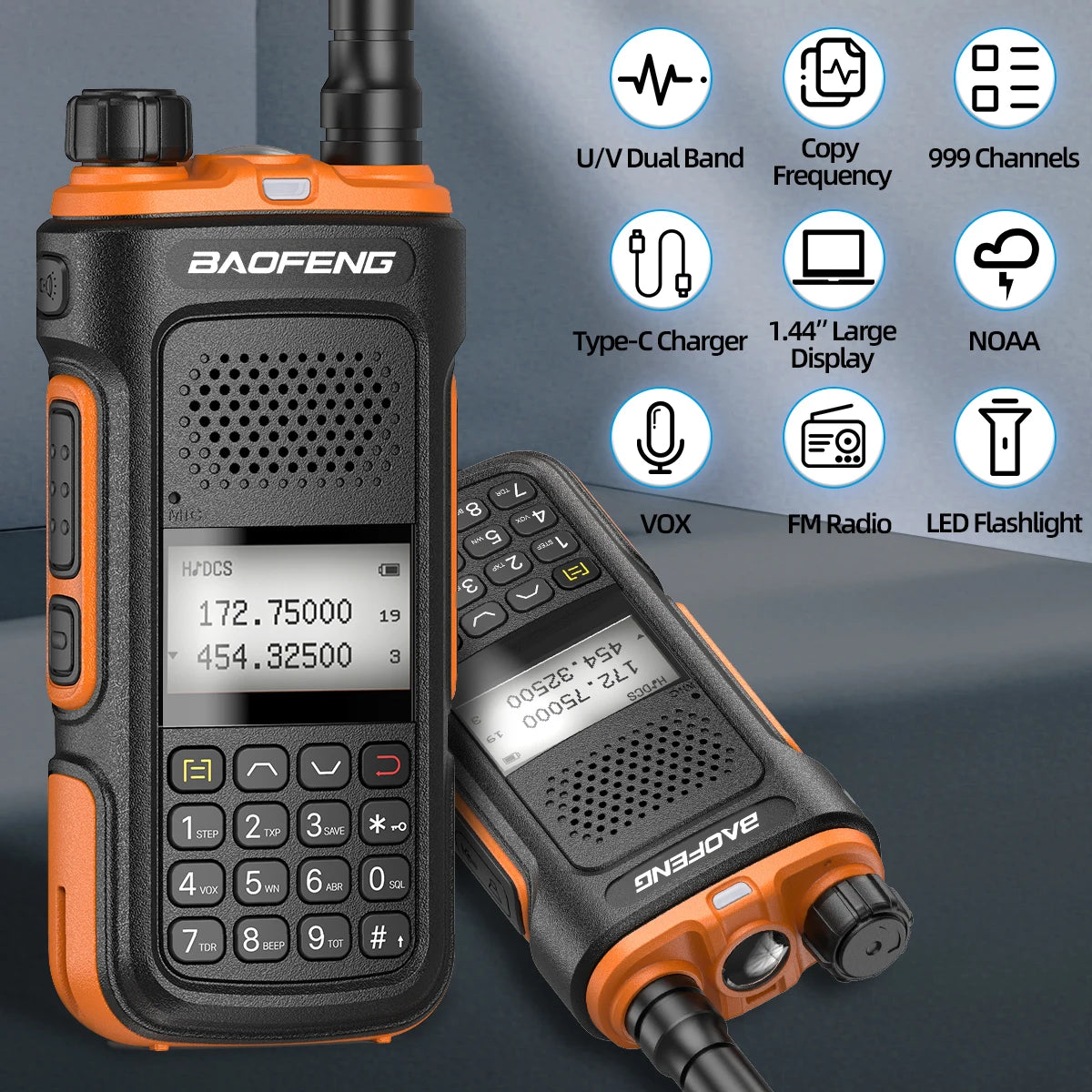 2PCS BAOFENG Walkie Talkie Original Long Range Wireless Copy Frequency UHF VHF 999CH NOAA Type-C Charger Ham Radio for Hunting