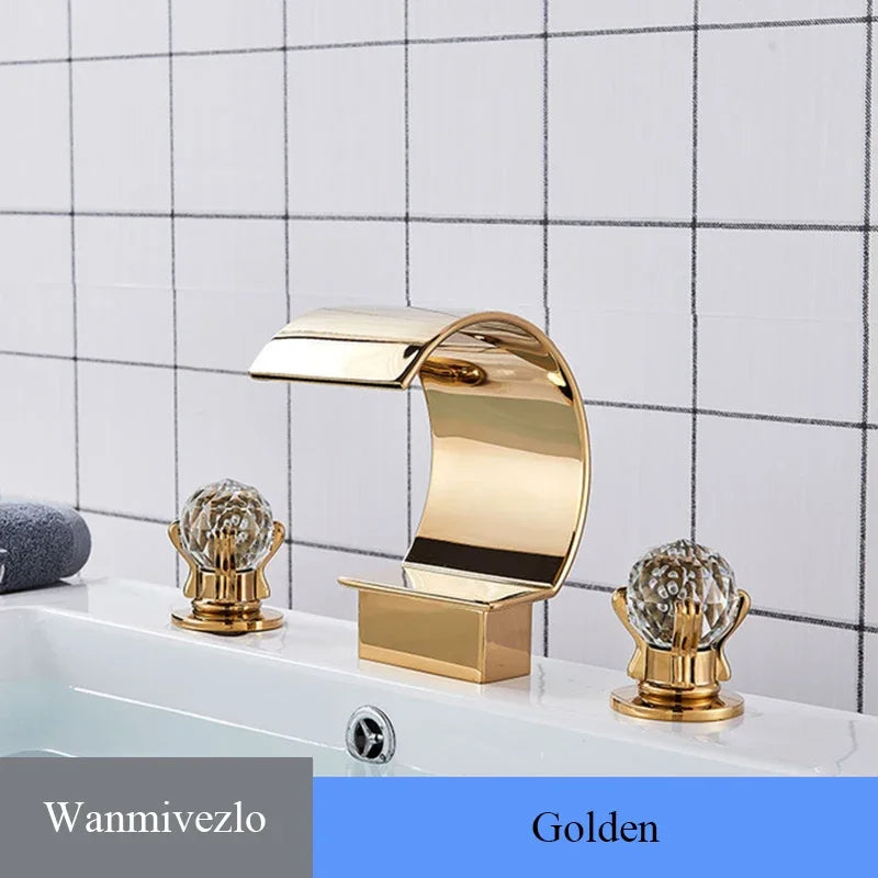 Wanmivezlo Waterfall Bathroom Basin Faucet Deck Mounted Cold Hot Water Mixer Single Hole Water Tap 3 Holes Washing Tap