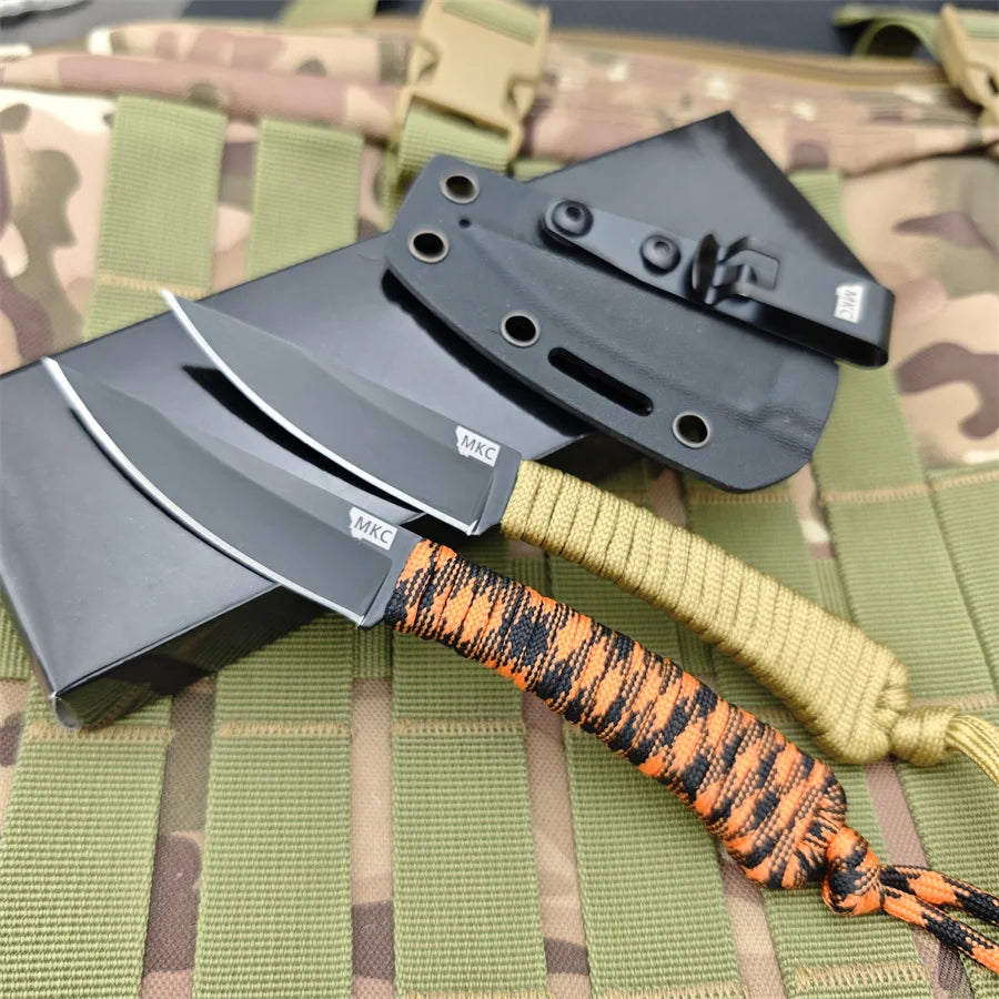 MKC Fixed Blade Outdoor Straight Knife Nylon Rope Handle EDC Multitool Camp Hunting Survival Fishing Portable with Kydex Knife
