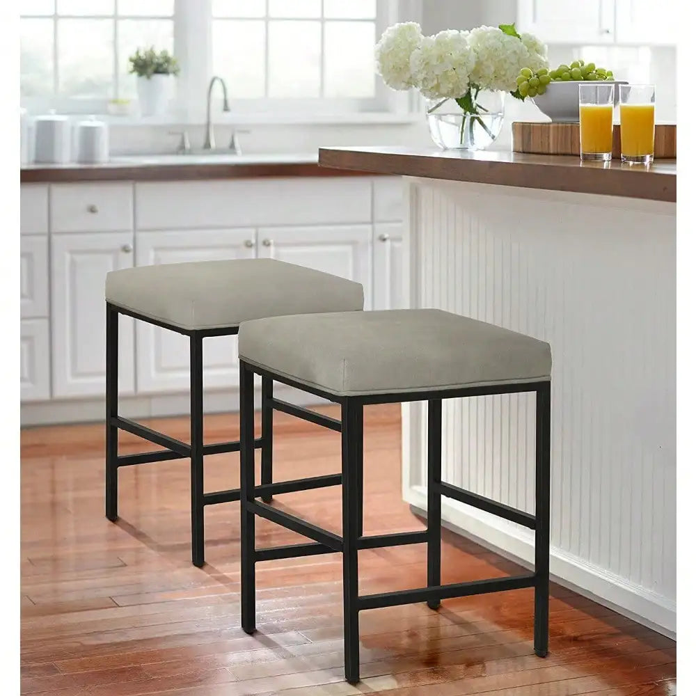 Bar Stools Set of 2 Backless Counter Height PU Leather Dining Chairs Gray