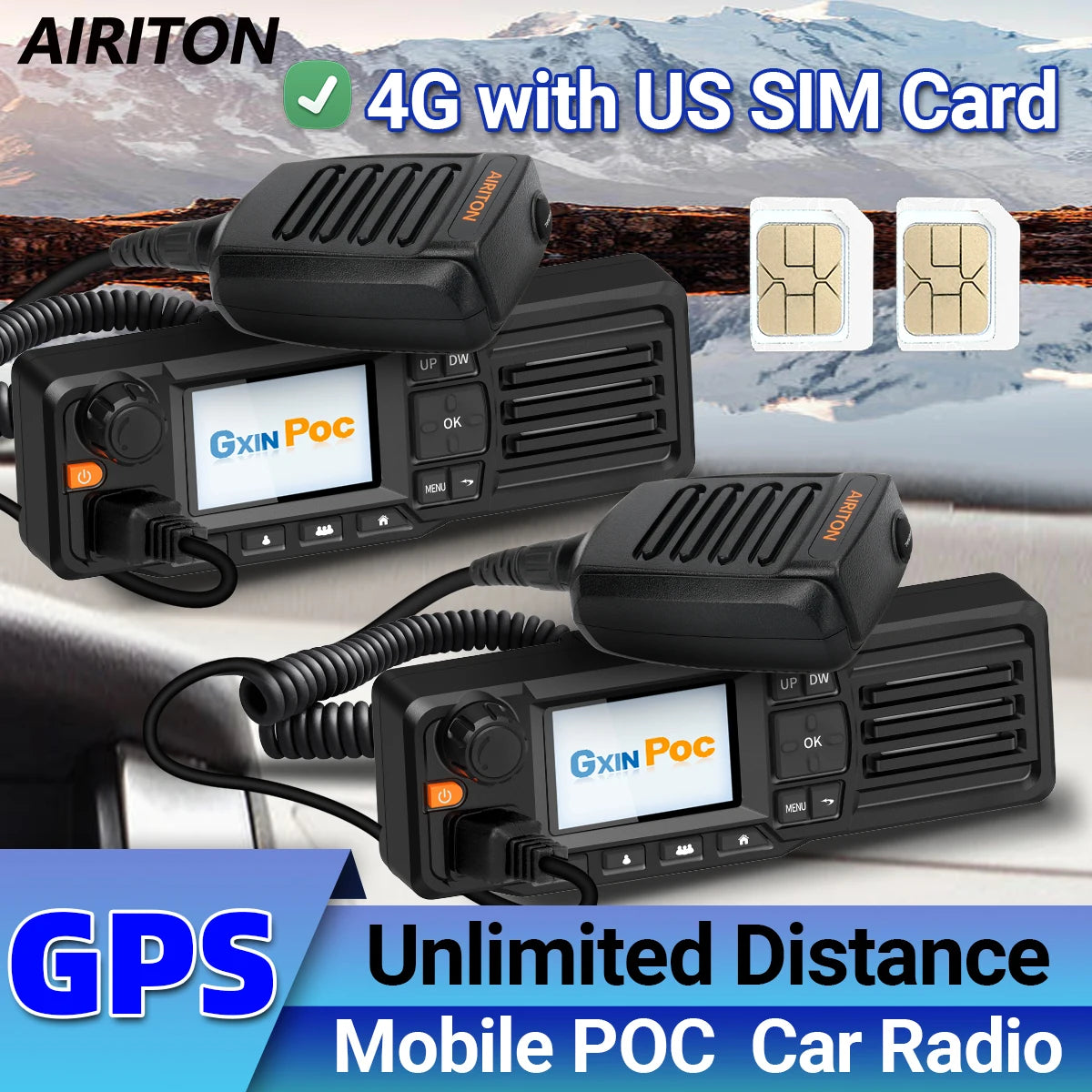 2PCS AIRITON AI-828 Network Mobile Car Walkie Talkie Global POC Radio Unlimited Distance Bluetooth WIFI US SIM Card FOR Hunting