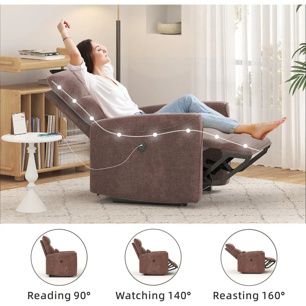Power Recliner Chair with Adjustable Backrest Footrest, with Lumbar Support USB Port, Ultra-Comfy Electric Reclining Chair
