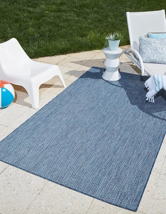 Outdoor Solid Collection Area Rug 12x16 Rectangle Black Ivory