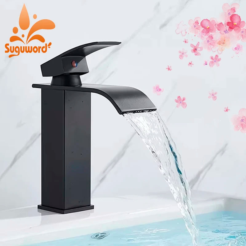 Basin Faucet 5 Colors Deck Mounted Single Handle Bathroom Crane Long Spout Lavatory Sink Hot Cold Mixer Tap