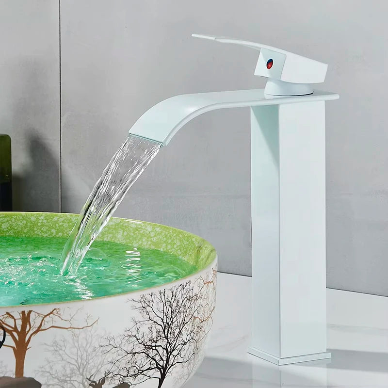 Basin Faucet 5 Colors Deck Mounted Single Handle Bathroom Crane Long Spout Lavatory Sink Hot Cold Mixer Tap